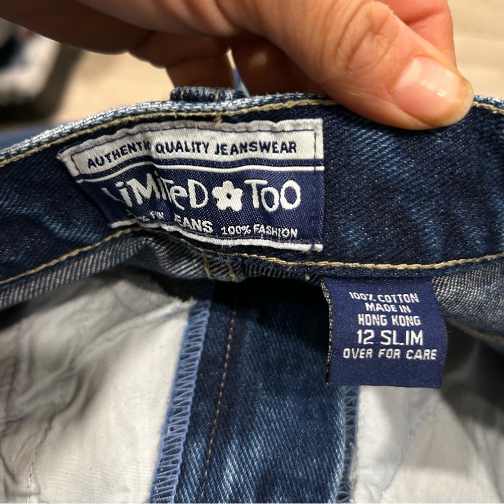 Vintage Limited Too Girls Denim Shorts Y2K Embroidered Floral Butterfly Size 12 - Picture 3 of 5